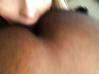 Gorgeous blonde films herself worshiping hairy black ass