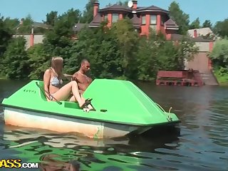 Horny Babe Getting Gangbanged After Riding On A Pedal Boat